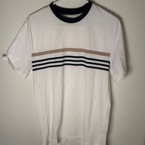 Fashion Nova White Tee with Black and Tan Stripes